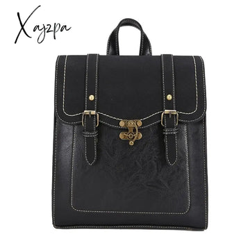 Xajzpa - Fashion School Bag College Girl Backpack Shoulder Bags Vintage Pu Leather Women Preppy